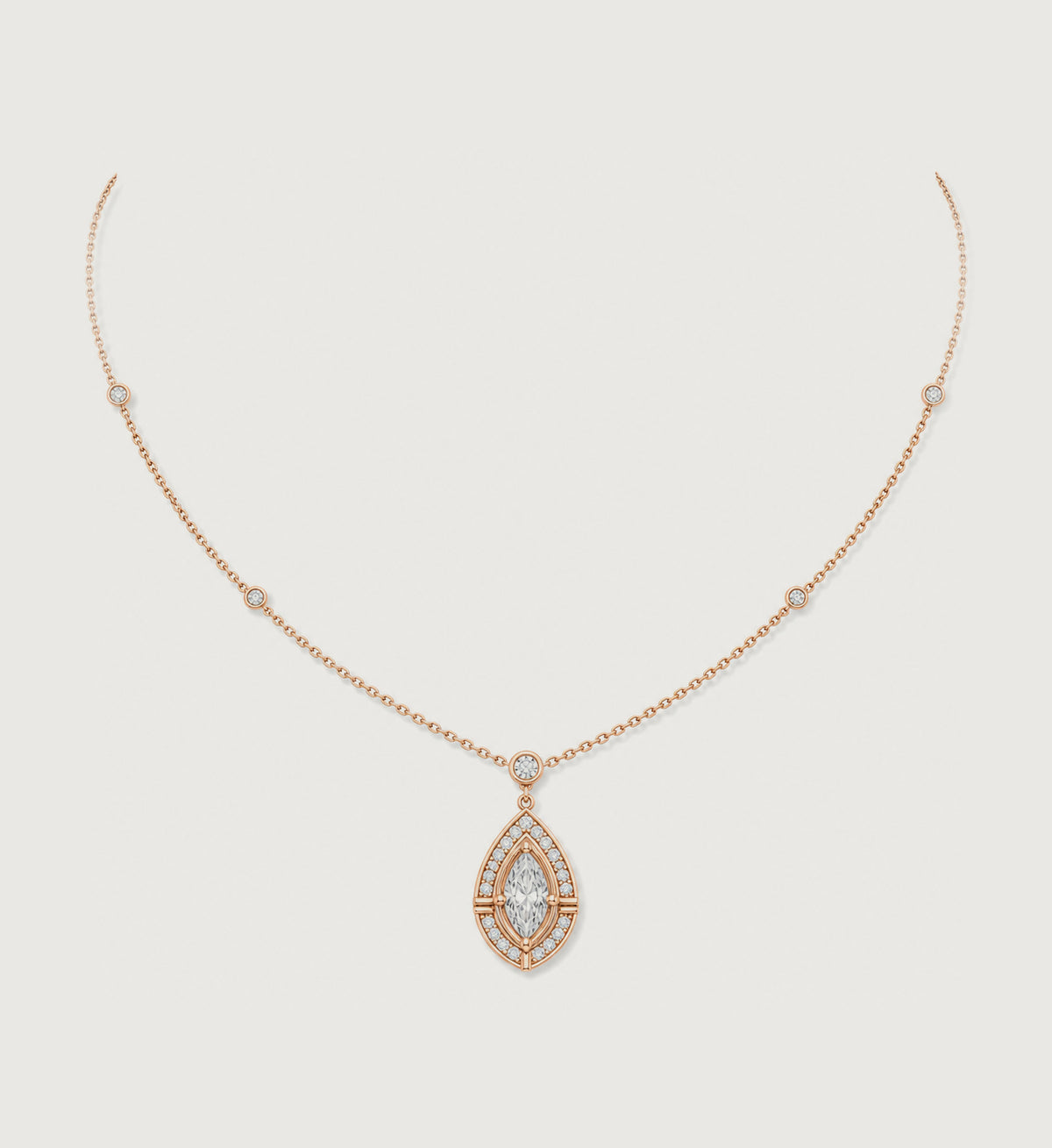 Relic Marquise Halo Necklace (Rose Gold), main product view