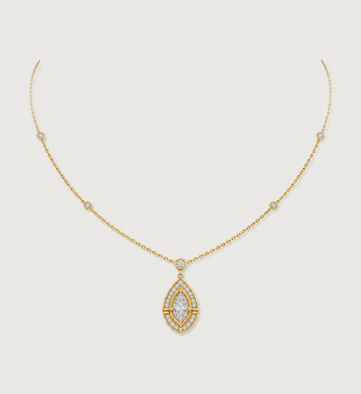 Relic Marquise Halo Necklace (Gold)