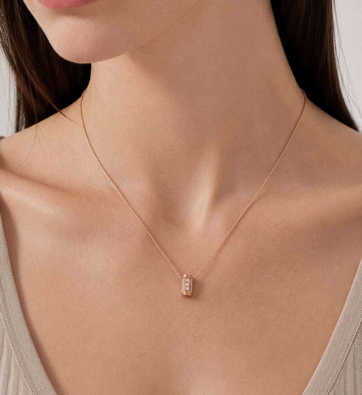 Relic Column Sigil Necklace (Rose Gold), model styling view