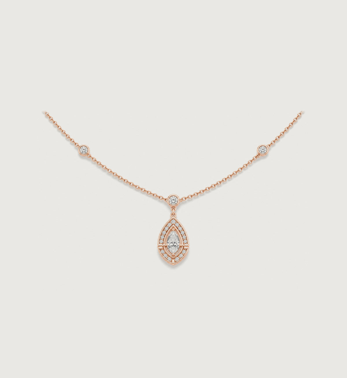 Relic Marquise Halo Necklace (Rose Gold), alternate product view