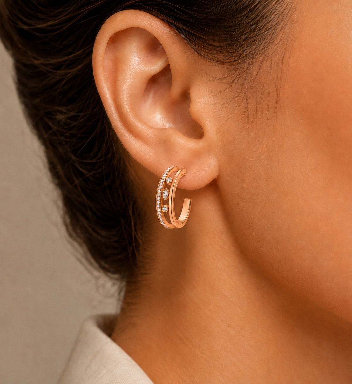 Relic Orbit Hoop Earrings (Rose Gold)