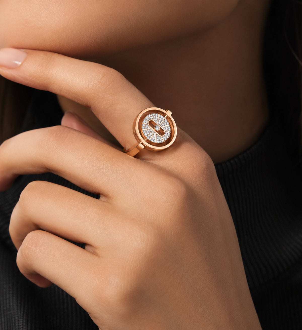 Relic Radiant Orbit Ring (Rose Gold), model styling view