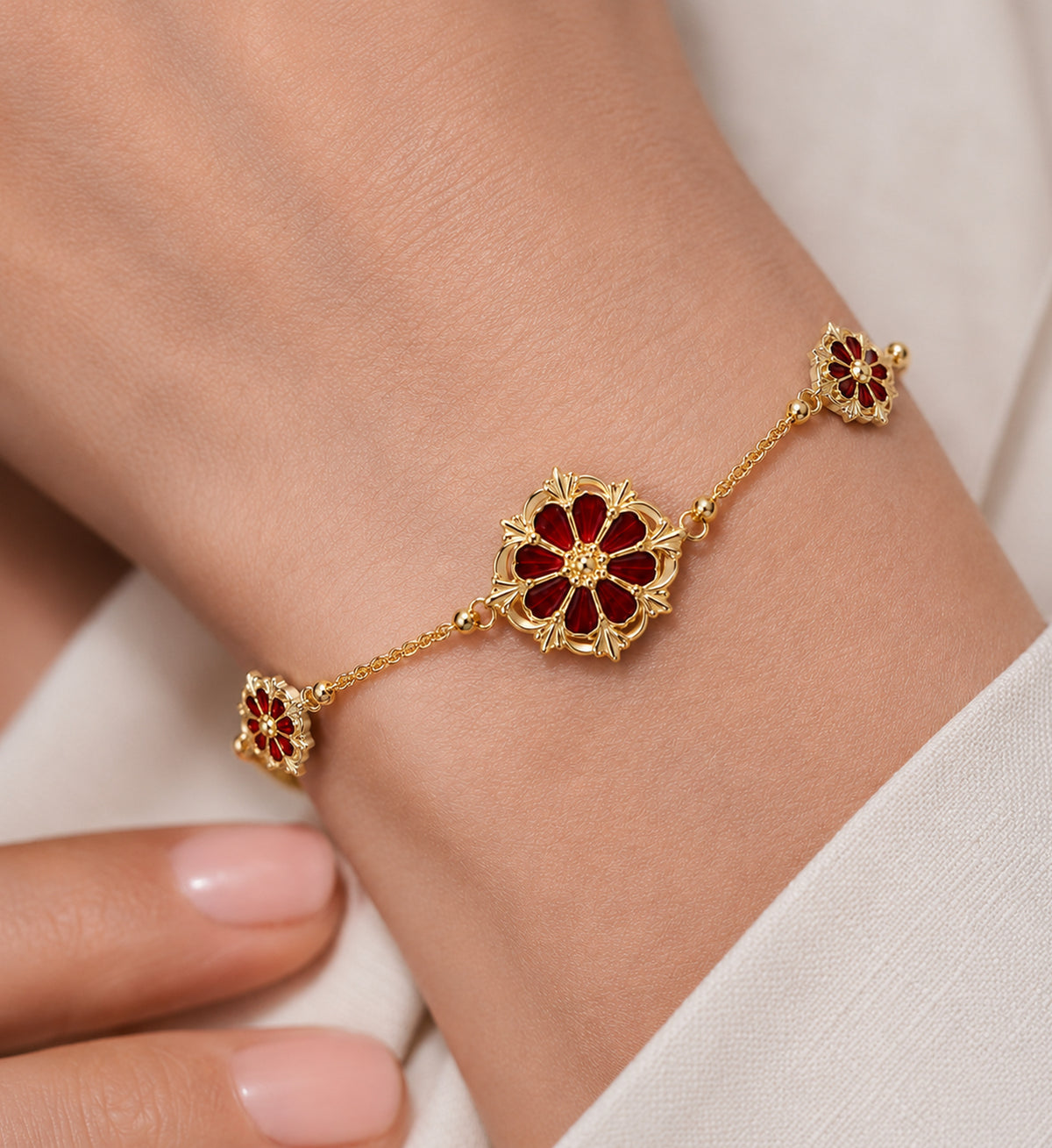 Relic Flora Bracelet (Ruby Red / Gold)
