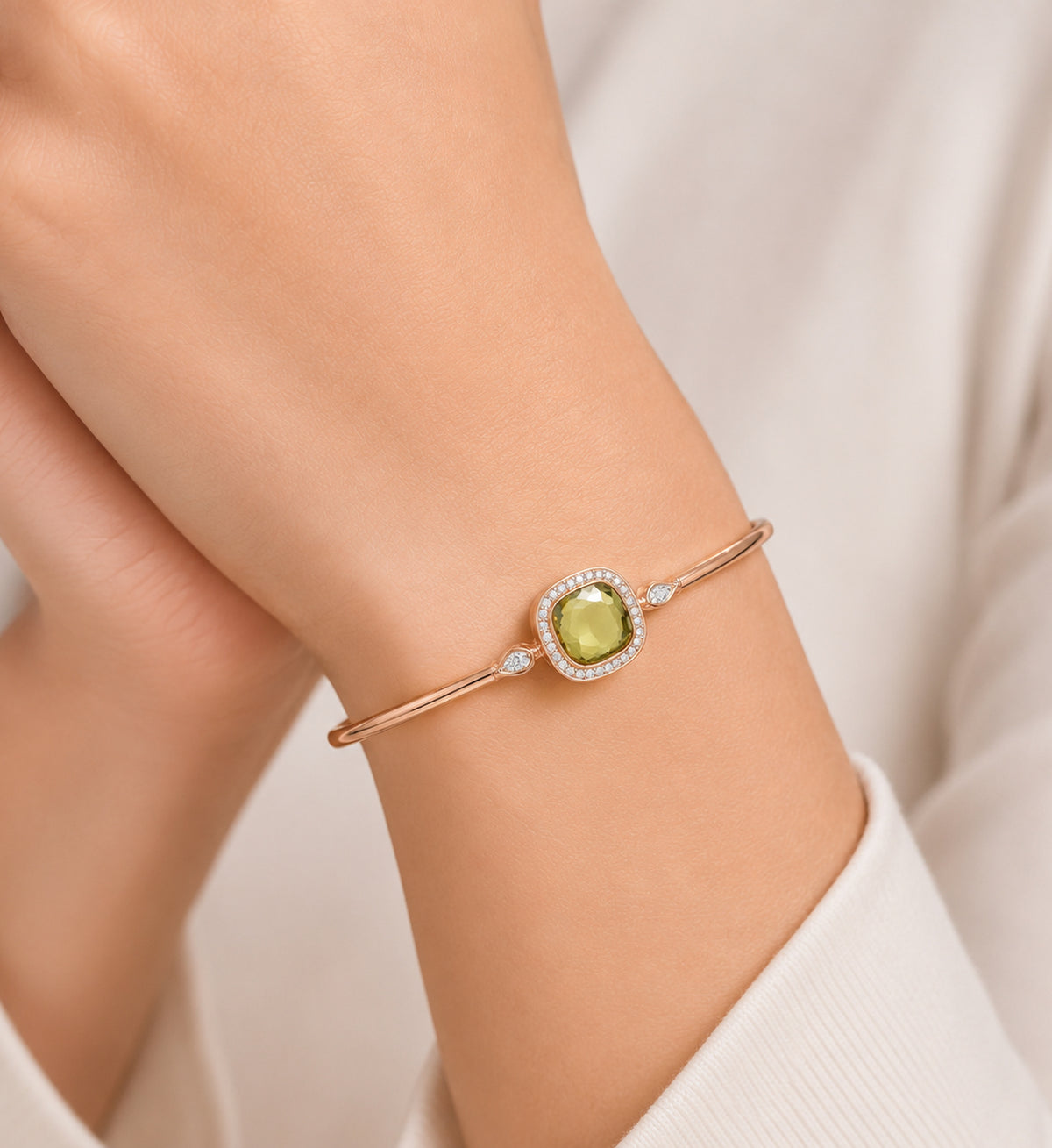 Relic Aura Bangle in olive green styled on wrist