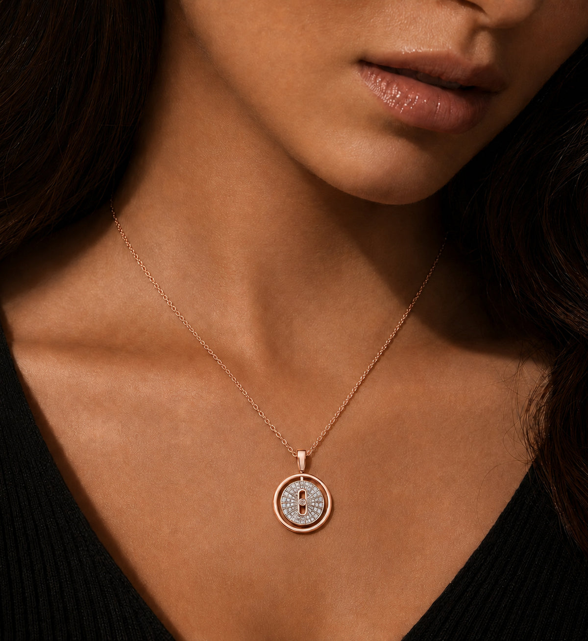 Relic Radiant Orbit Necklace (Rose Gold), model styling view