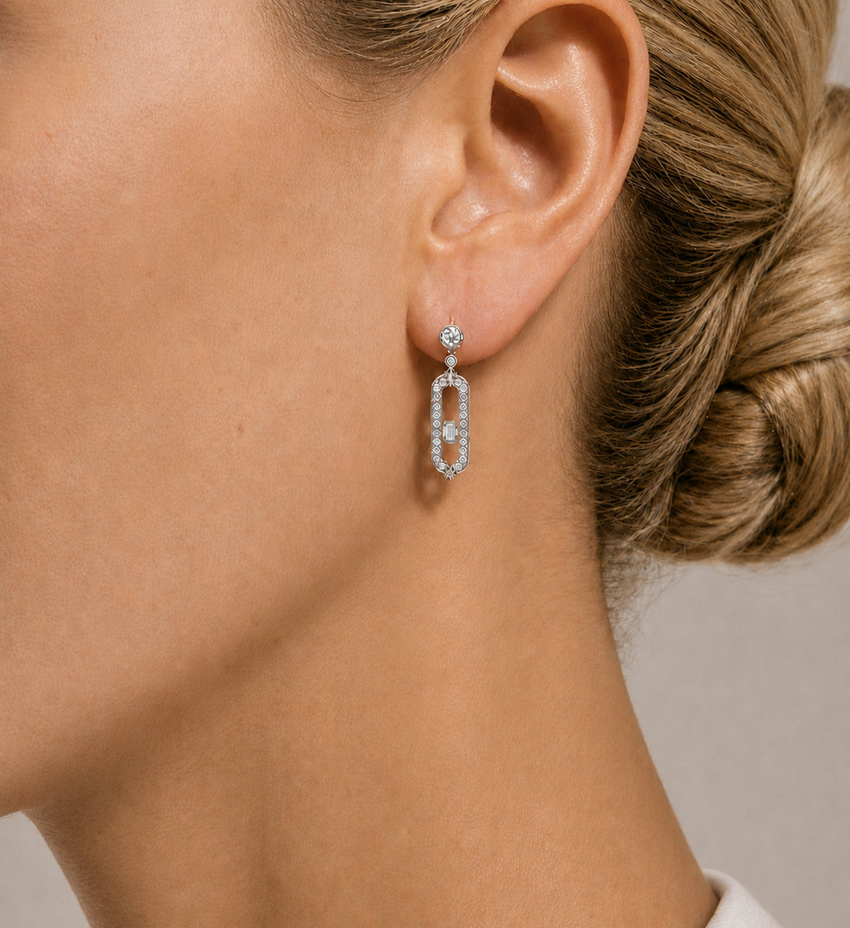 Relic Portal Drop Earrings (Silver), model styling view