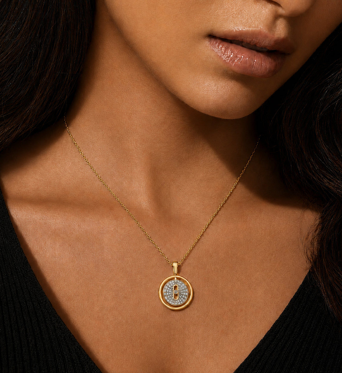 Relic Radiant Orbit Necklace (Gold), model styling view