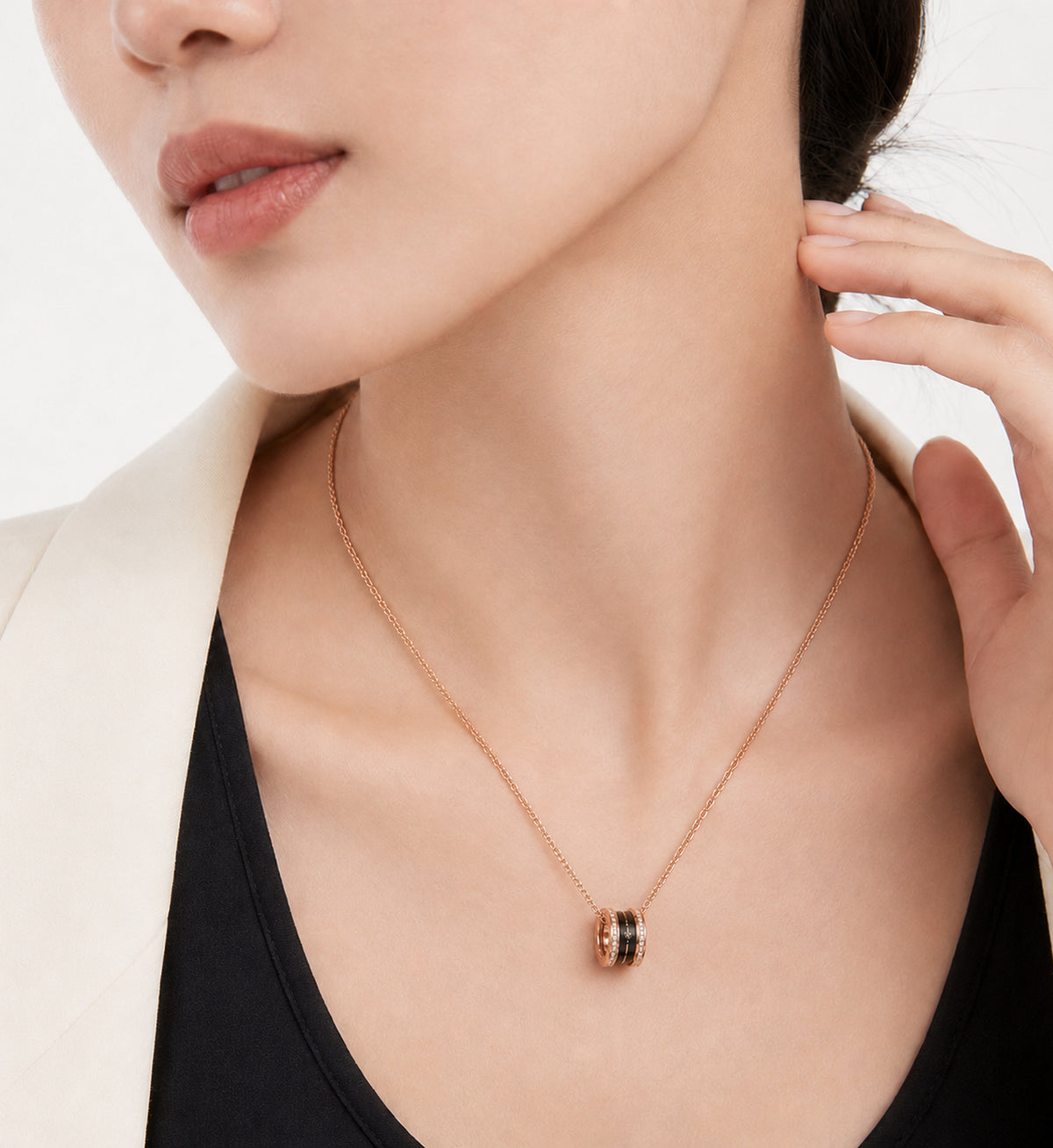 Relic Orbit Necklace (Black Enamel / Rose Gold)