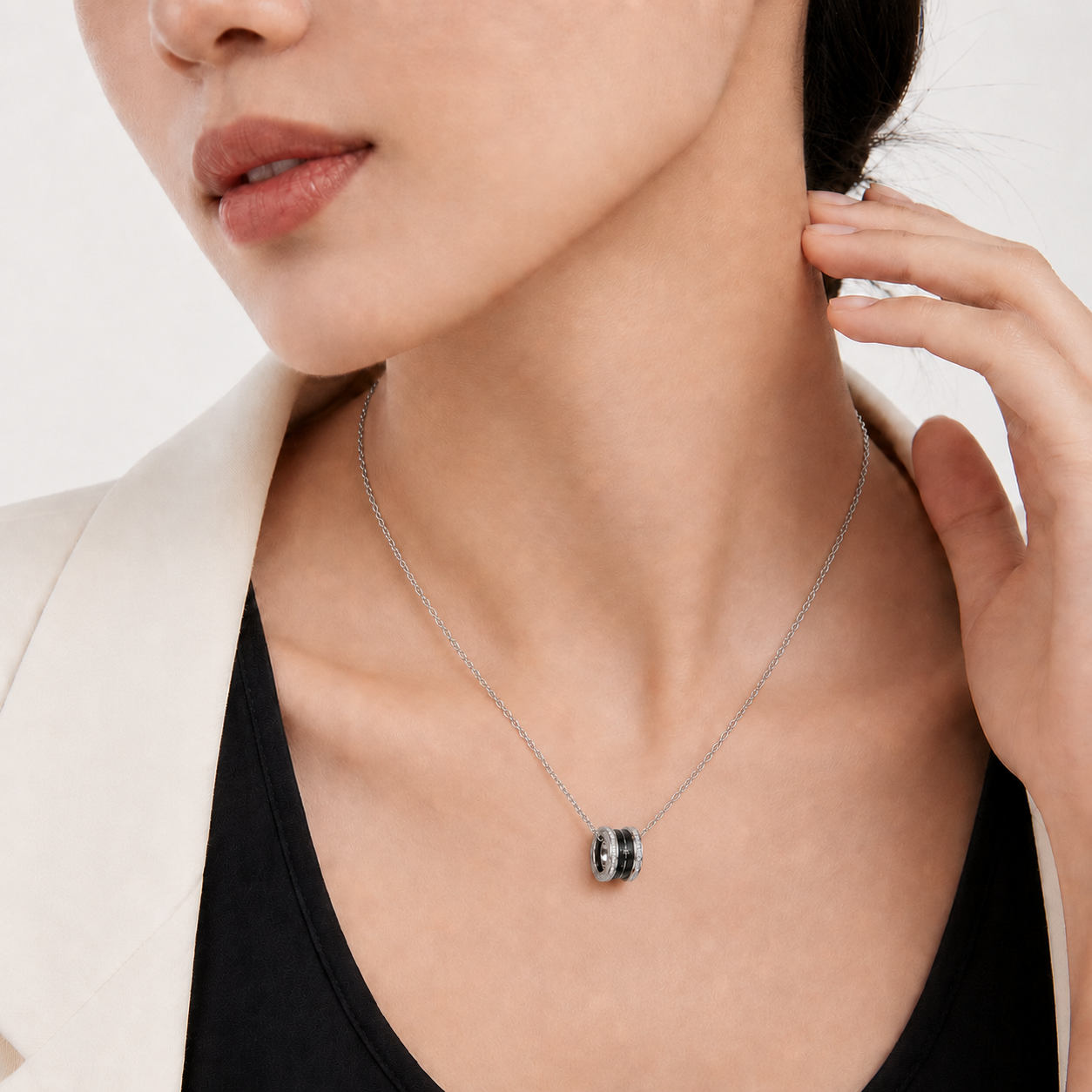 Relic Orbit Necklace (Black Enamel&Silver)