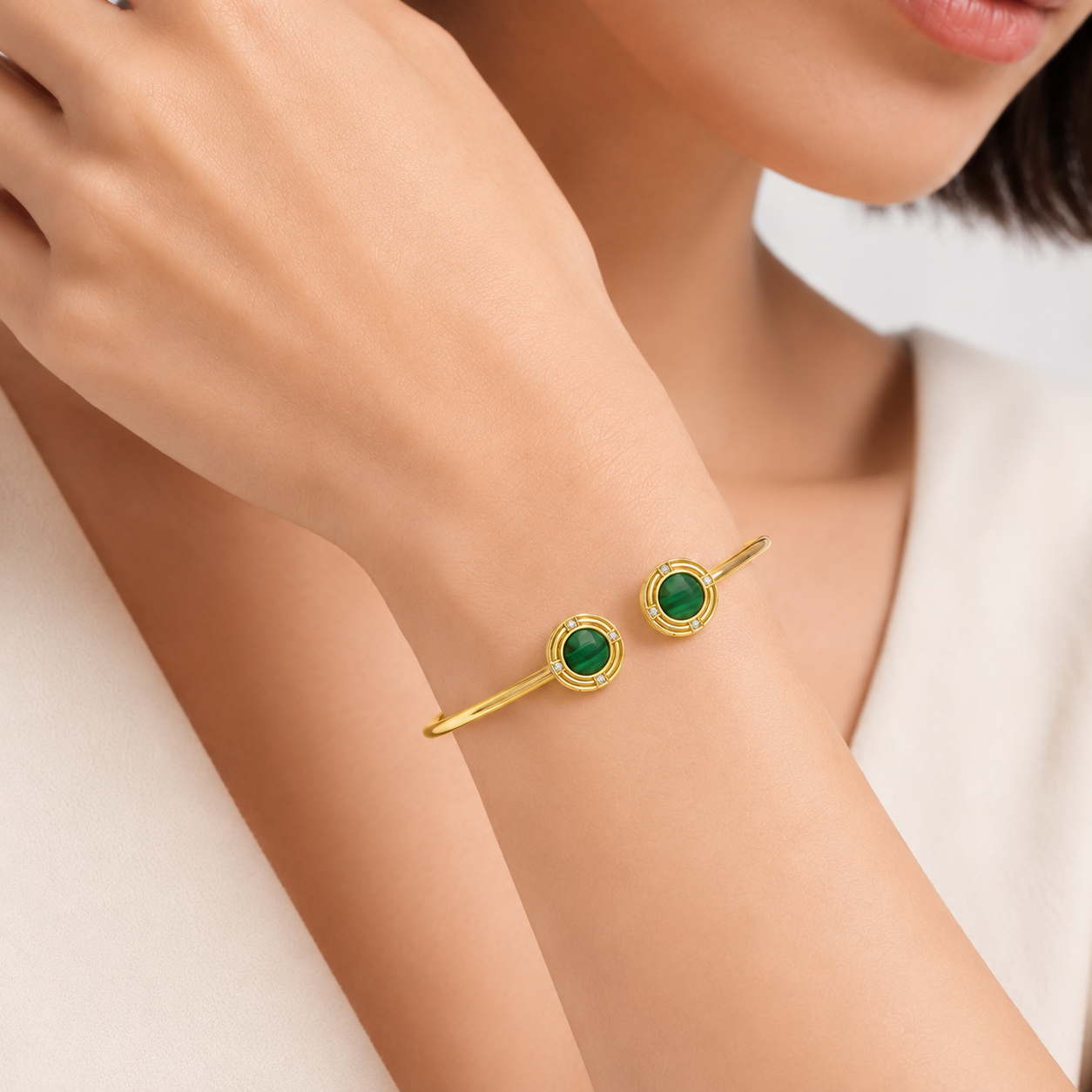 Relic Medallion Bangle (Green Stone)
