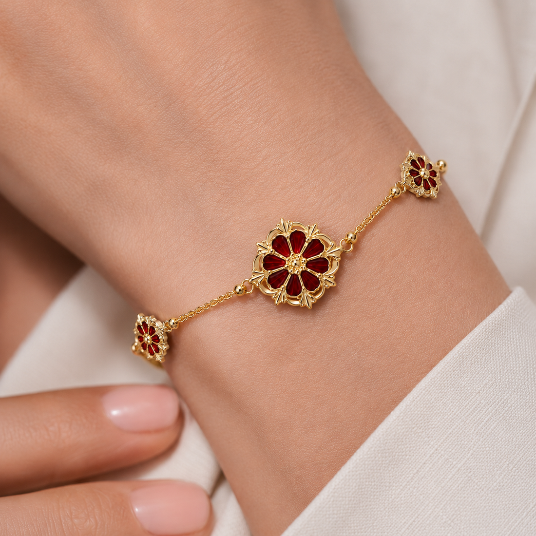 Relic Flora Bracelet (Ruby Red / Gold)
