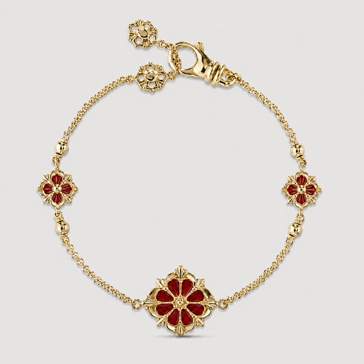 Relic Flora Bracelet (Ruby Red / Gold)