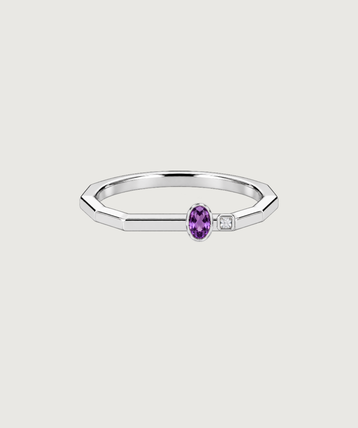 AMBECA silver-tone angular stacking ring, style 02, front product view