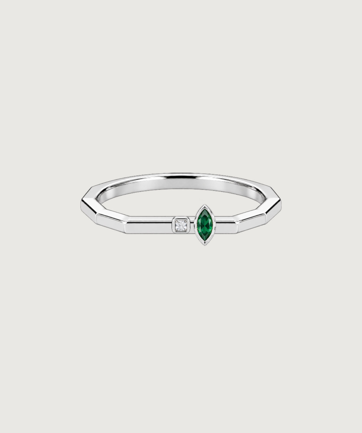AMBECA silver-tone angular stacking ring, style 05, front product view