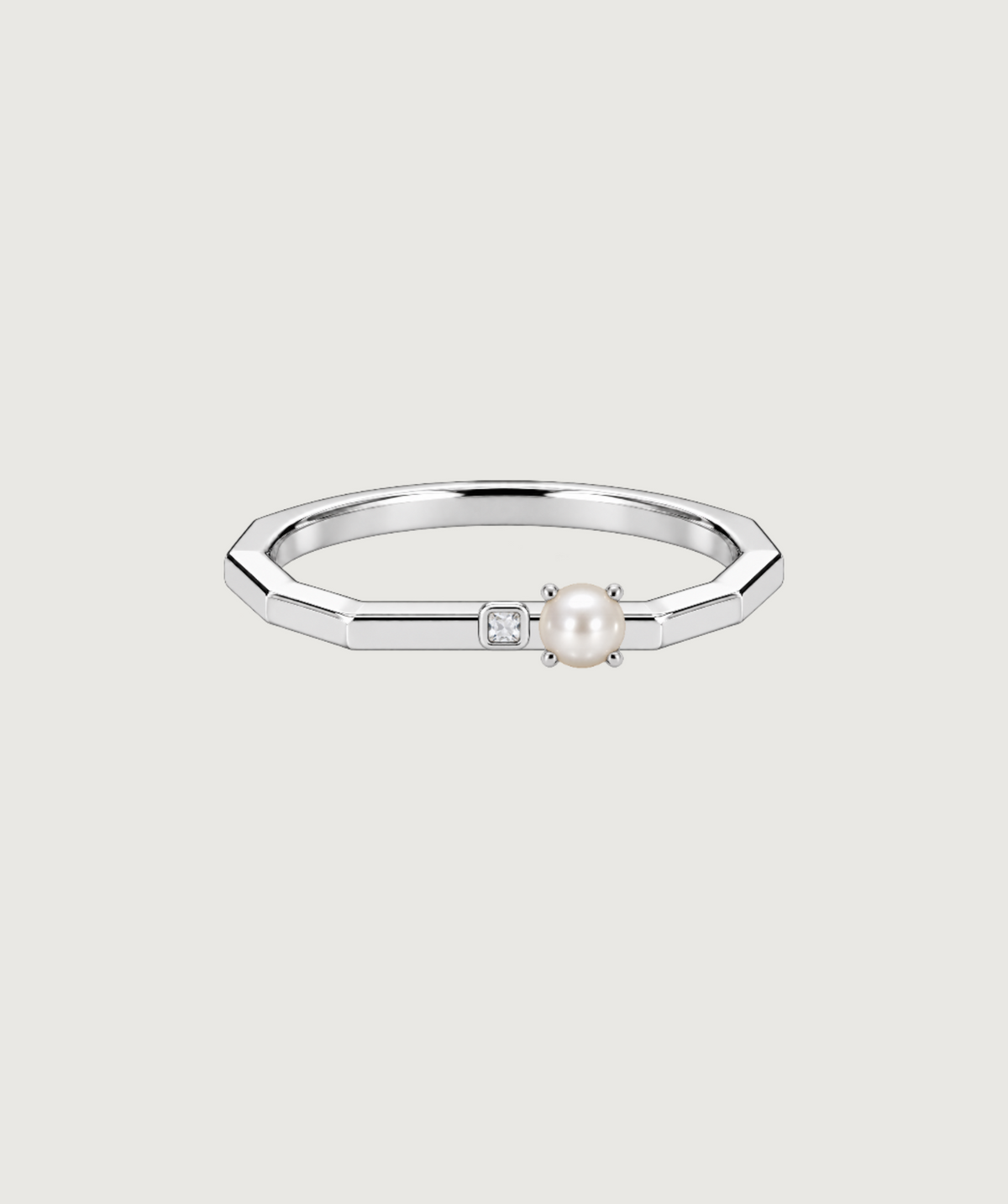 AMBECA silver-tone angular stacking ring, style 06, front product view