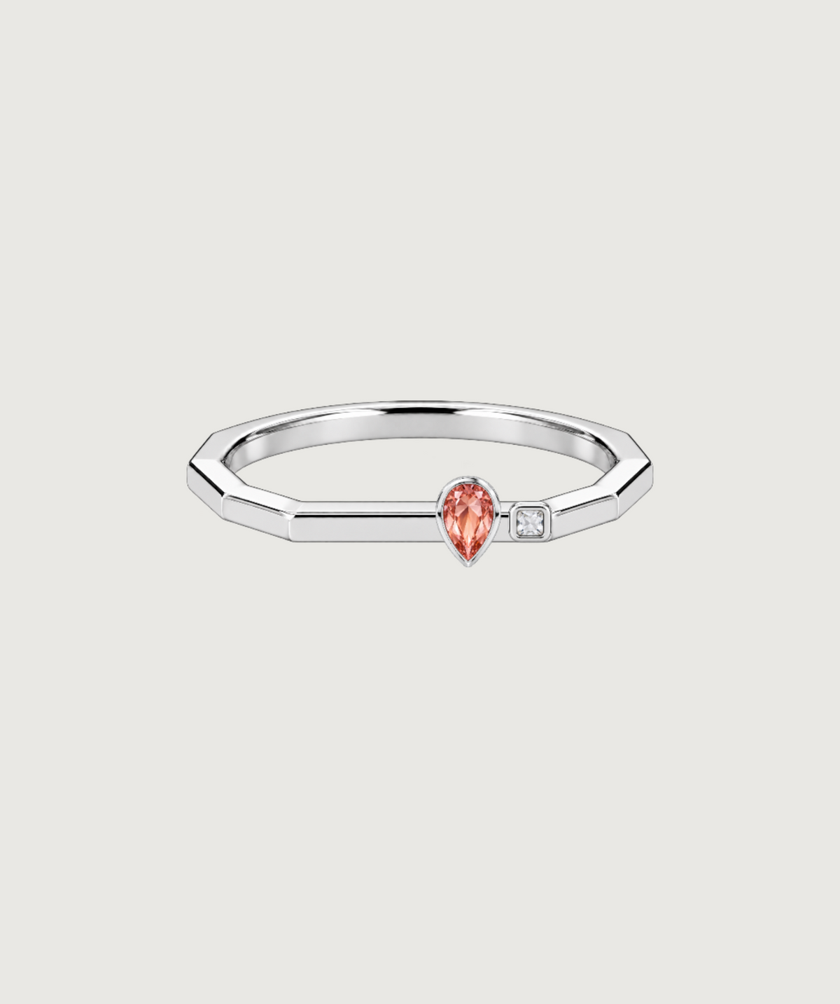 AMBECA silver-tone angular stacking ring, style 07, front product view