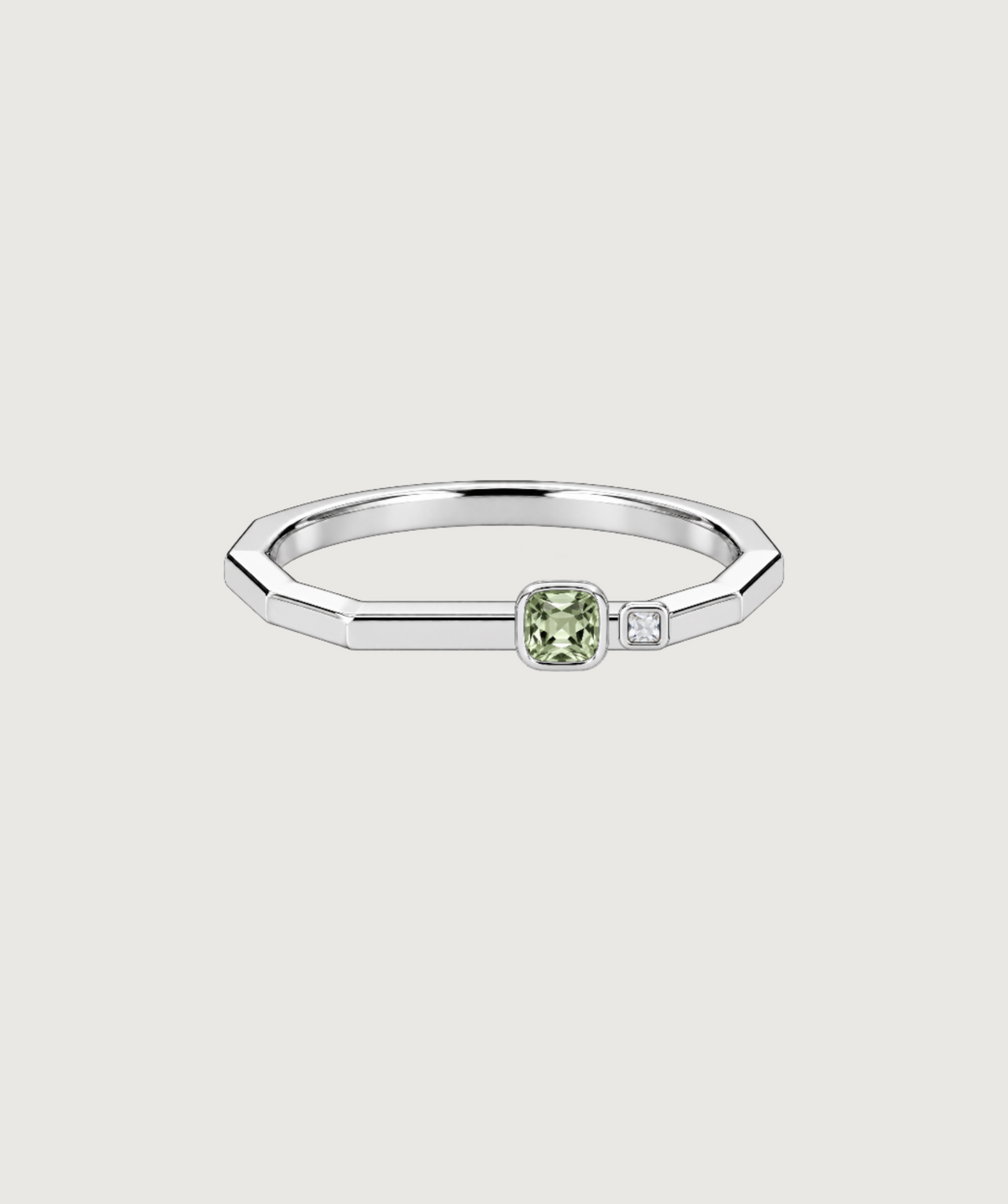 AMBECA silver-tone angular stacking ring, style 08, front product view