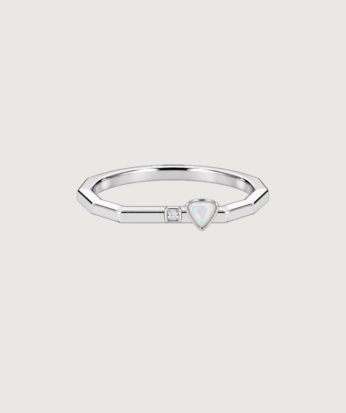 AMBECA silver-tone angular stacking ring, style 10, front product view
