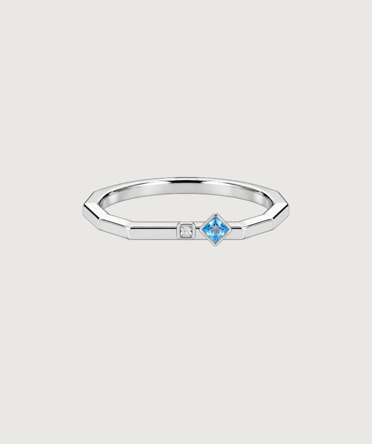 AMBECA silver-tone angular stacking ring, style 12, front product view
