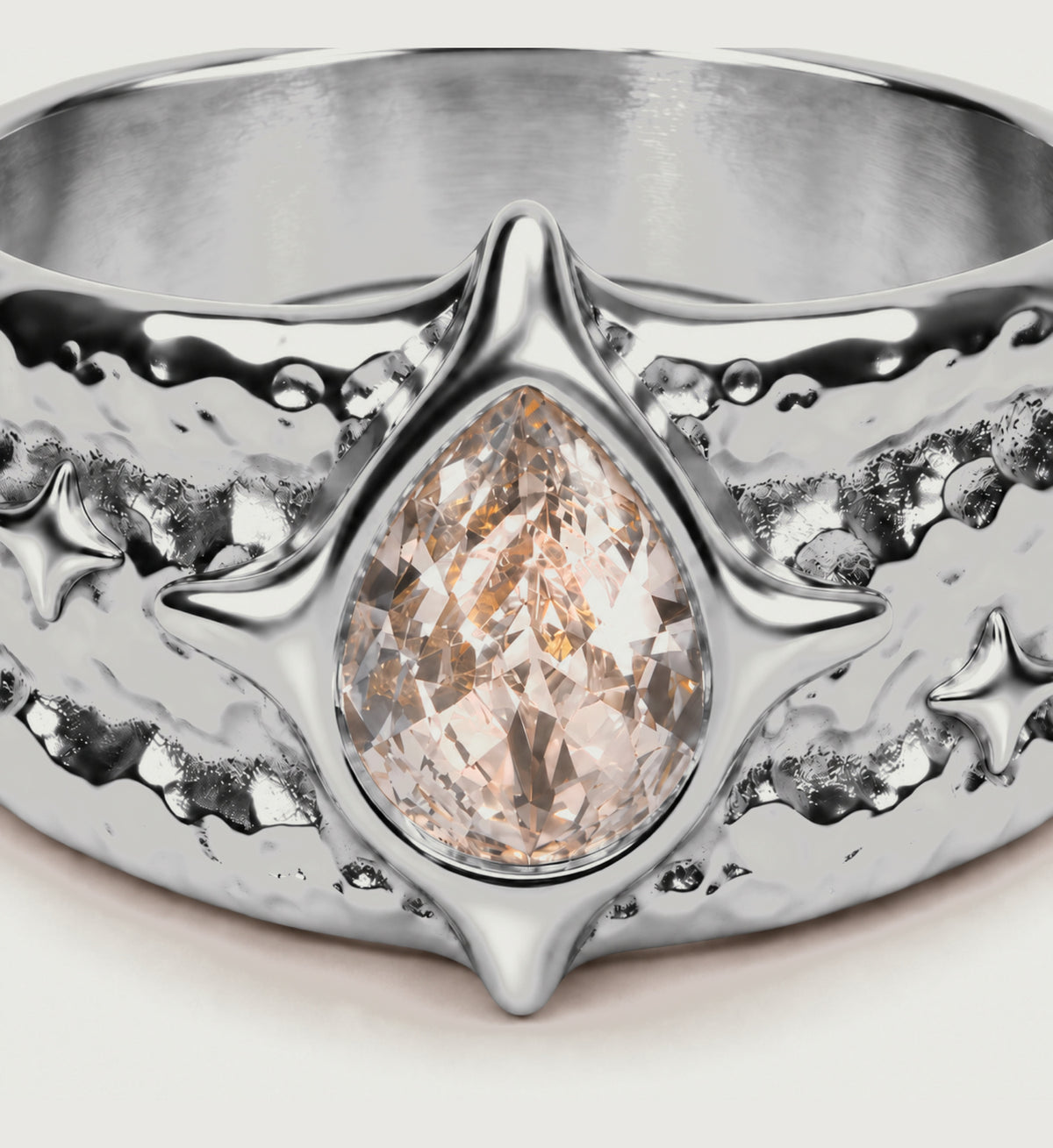 Astra Hammered Pear Ring (Silver), detail product view