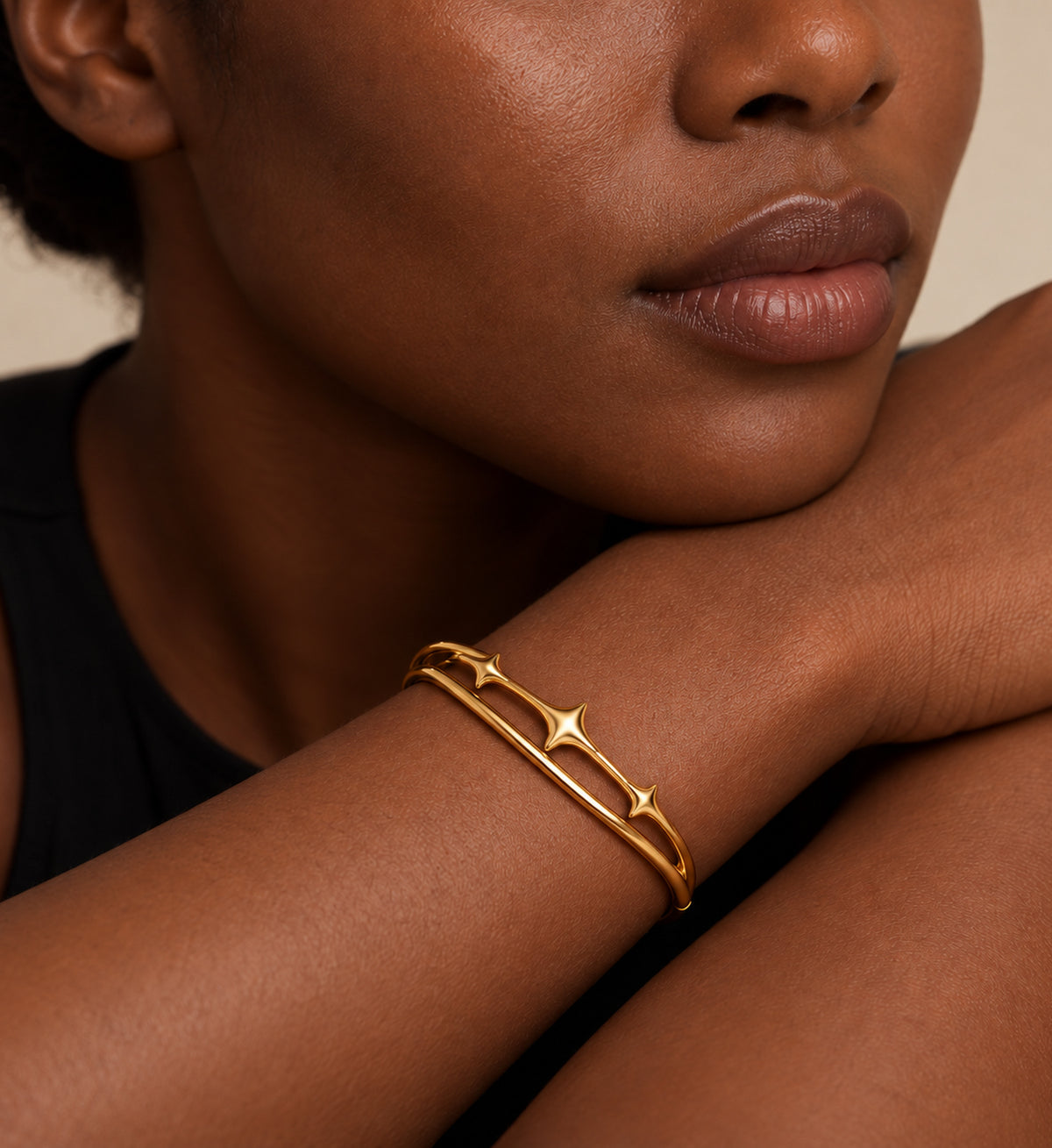 Astra Triple Star Bangle (Gold), model styling view