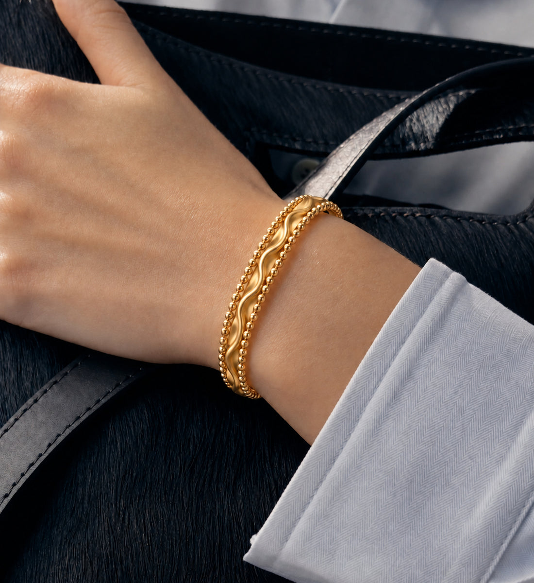 Aurelia Beaded Wave Cuff (Gold), main product view