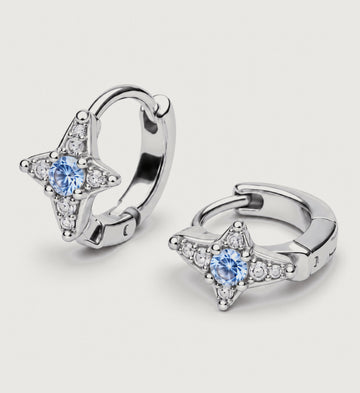 Aurelle Blue Star Huggie Earrings (Silver), front product view