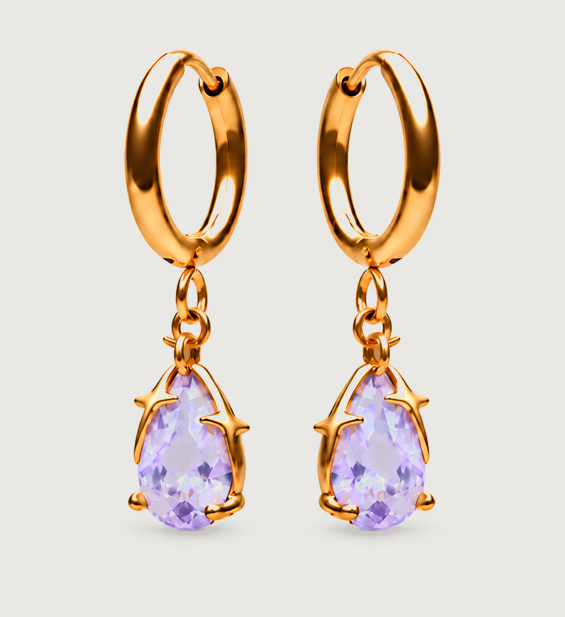 Aveline Lilac Pear Star Huggie Earrings (Gold), front product view