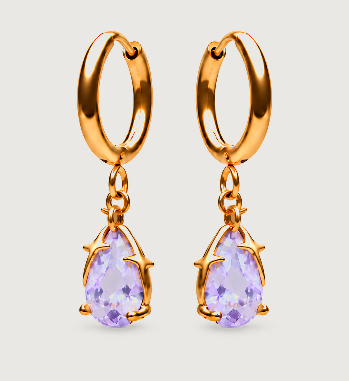 Aveline Lilac Pear Star Huggie Earrings (Gold), front product view
