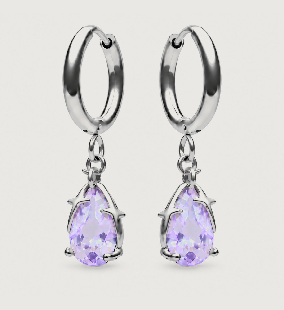 Aveline Lilac Pear Star Huggie Earrings (Silver), front product view