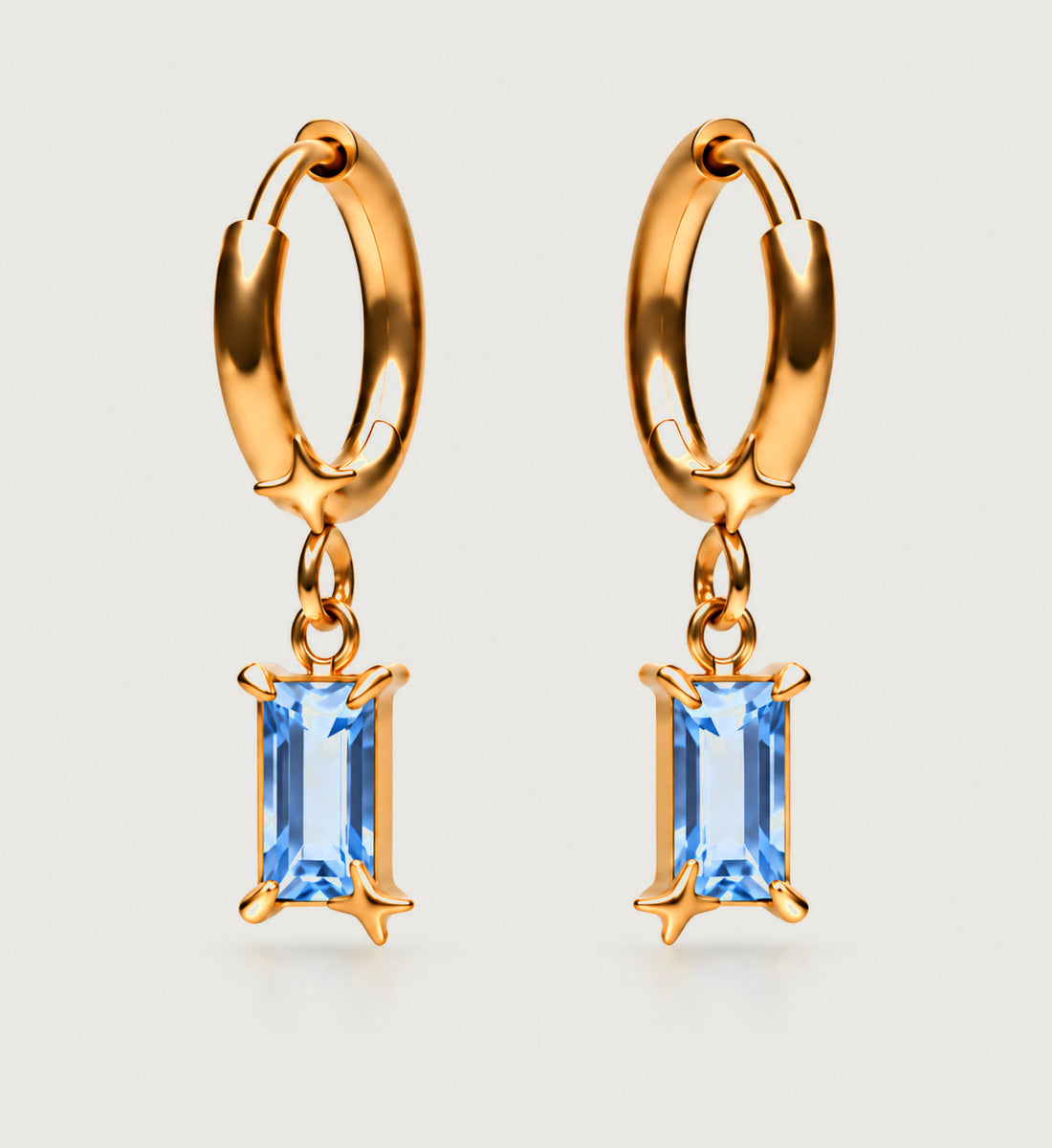 Caelum Blue Rectangle Star Drop Earrings (Gold), front product view