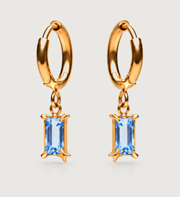 Caelum Blue Rectangle Star Drop Earrings (Gold), front product view