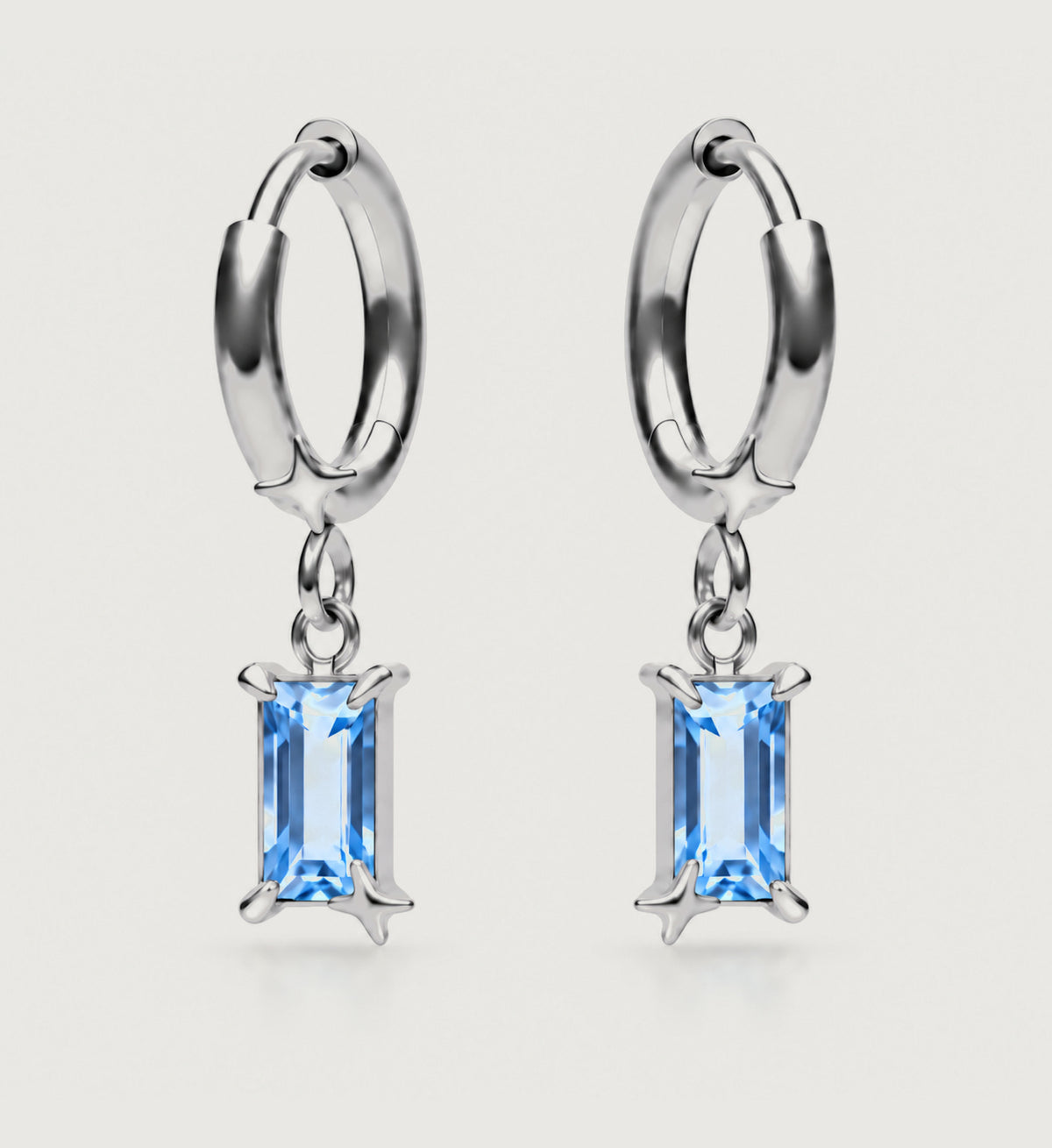 Caelum Blue Rectangle Star Drop Earrings (Silver), front product view