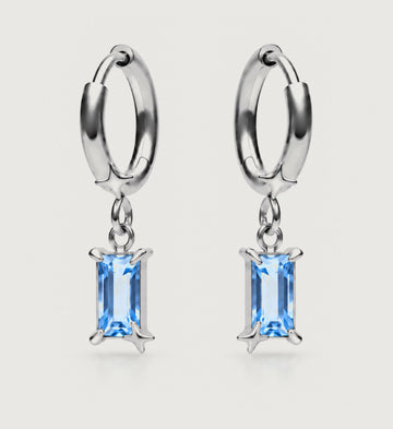 Caelum Blue Rectangle Star Drop Earrings (Silver), front product view