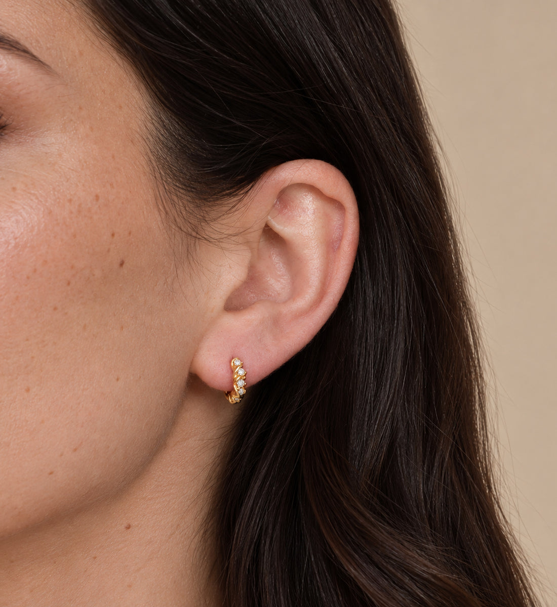 Celeste Pave Crest Huggie Earrings (Gold), main product view