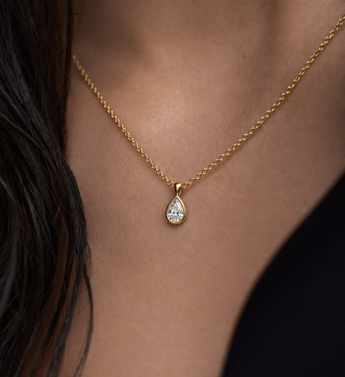 Celeste Pear Pendant Necklace (Gold), full necklace view