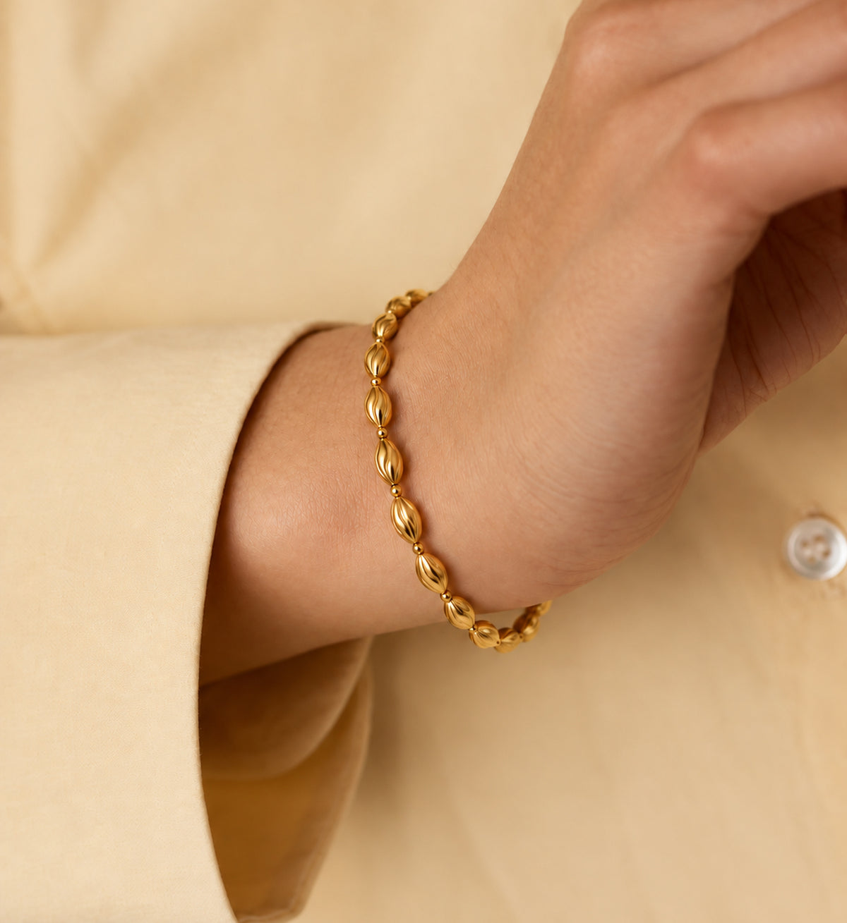 Elara Marquise Link Bracelet (Gold), model styling view