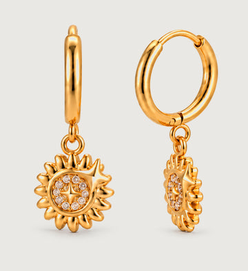 Elyra Sunburst Medallion Hoop Earrings (Gold), front product view
