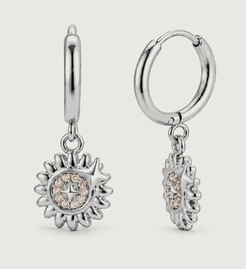 Elyra Sunburst Medallion Hoop Earrings (Silver), front product view