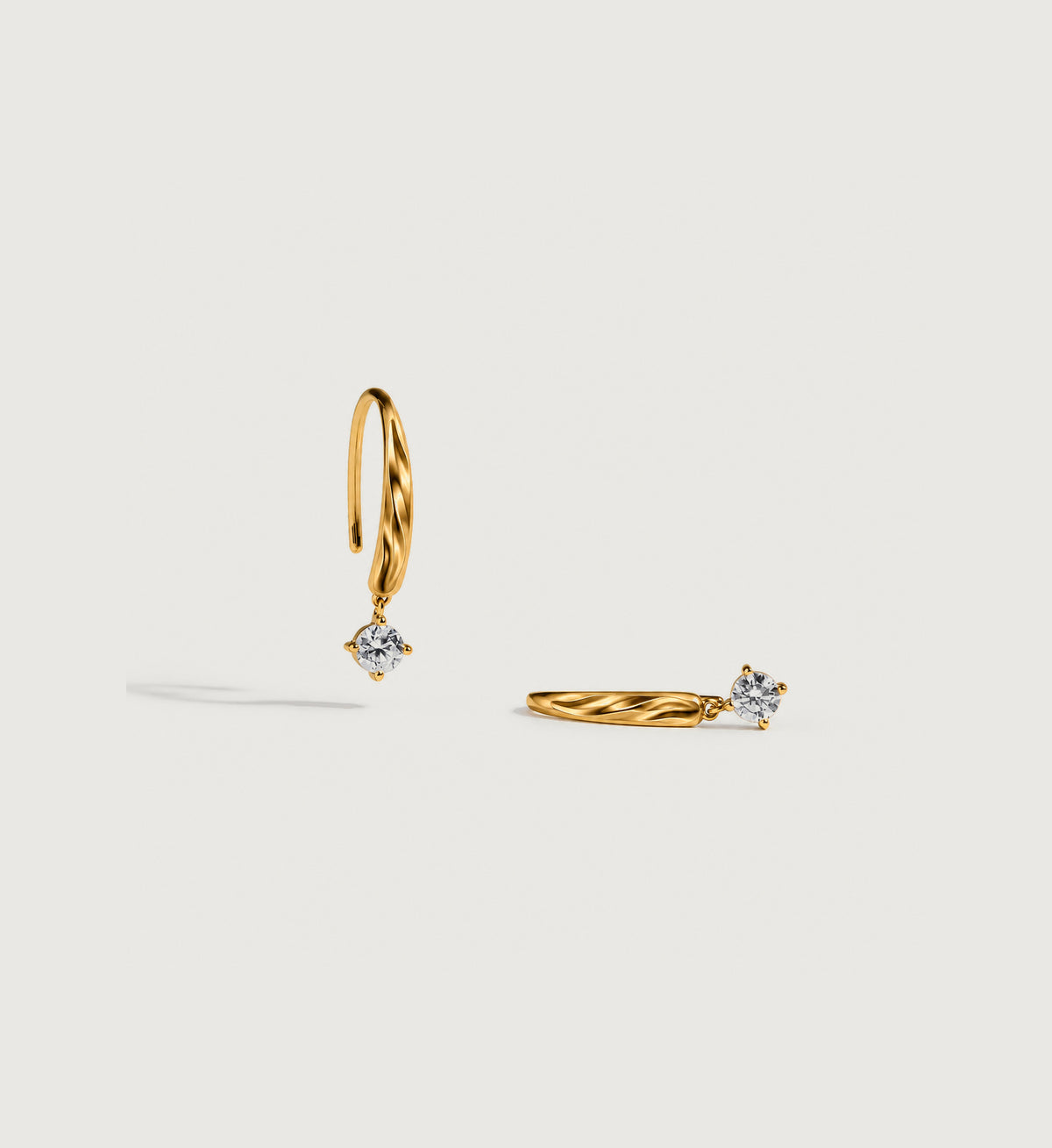 Liora Solitaire Drop Hoop Earrings (Gold), alternate product view