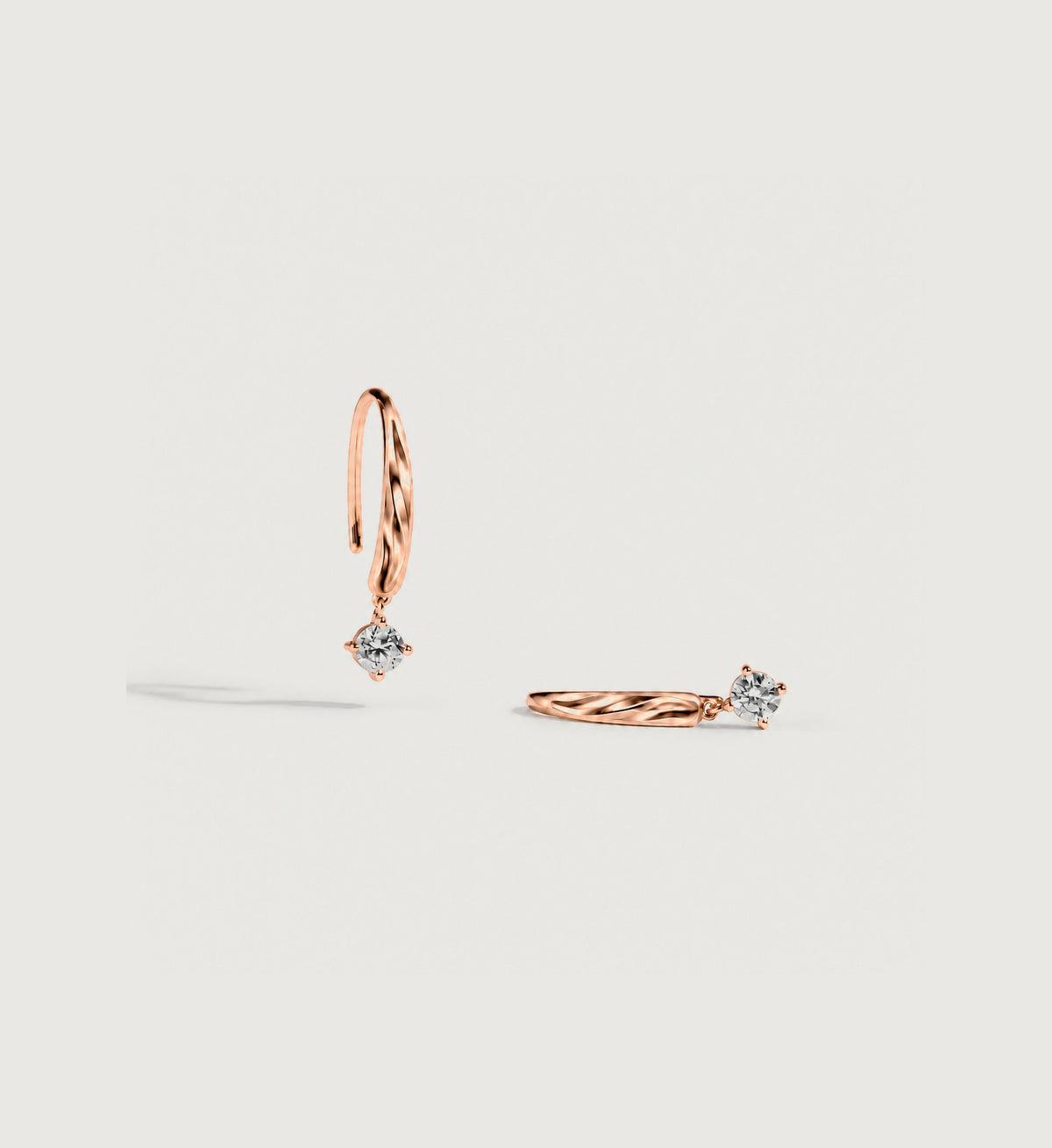 Liora Solitaire Drop Hoop Earrings (Rose Gold)