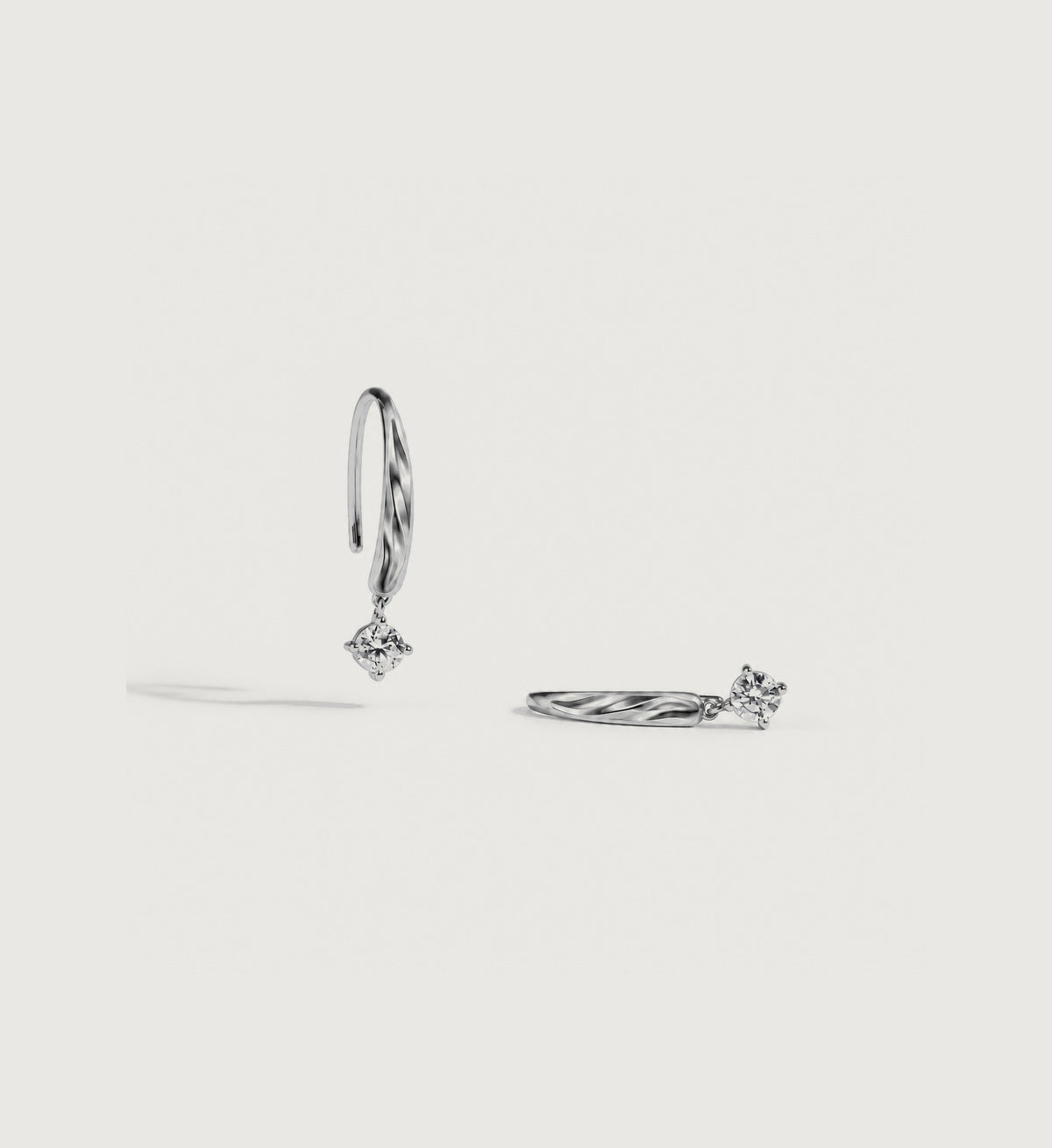 Liora Solitaire Drop Hoop Earrings (Silver), alternate product view