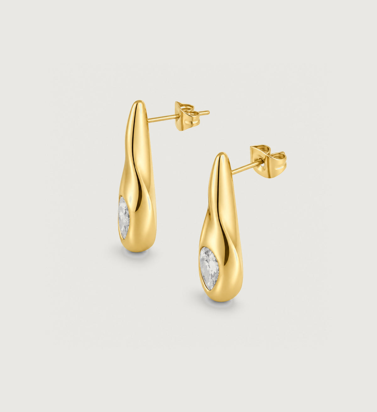 Luma Pear Accent Drop Earrings (Gold), angled product view
