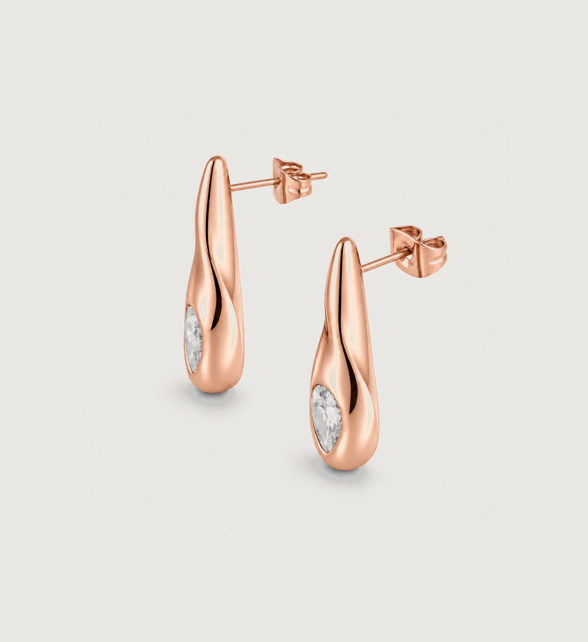 Luma Pear Accent Drop Earrings (Rose Gold), angled product view