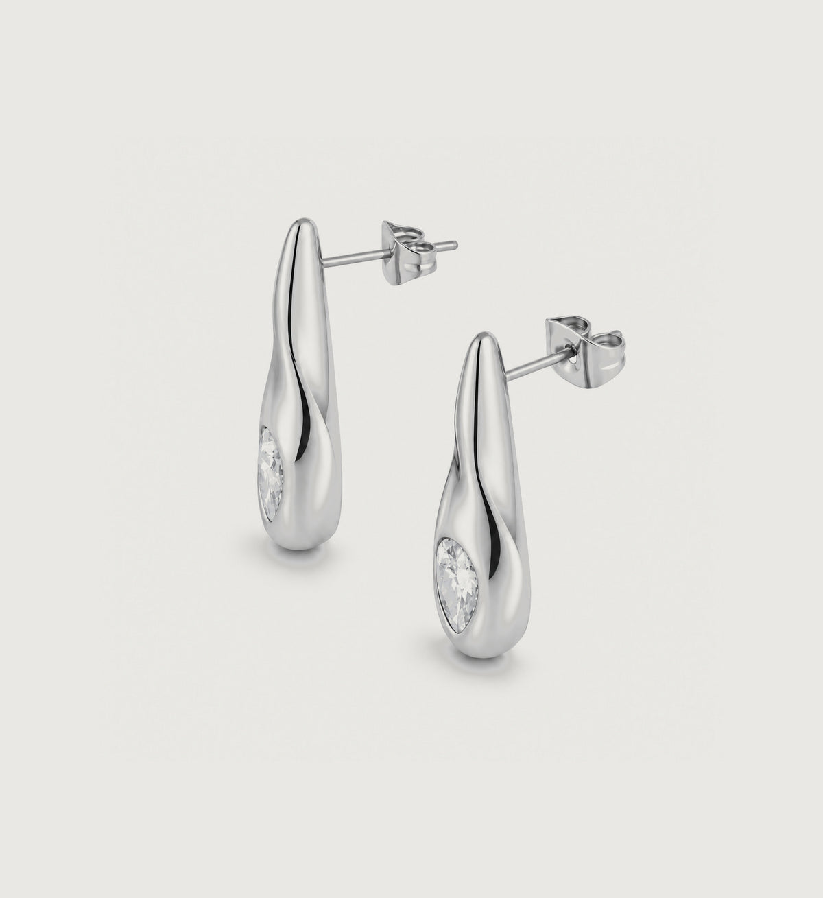 Luma Pear Accent Drop Earrings (Silver), angled product view