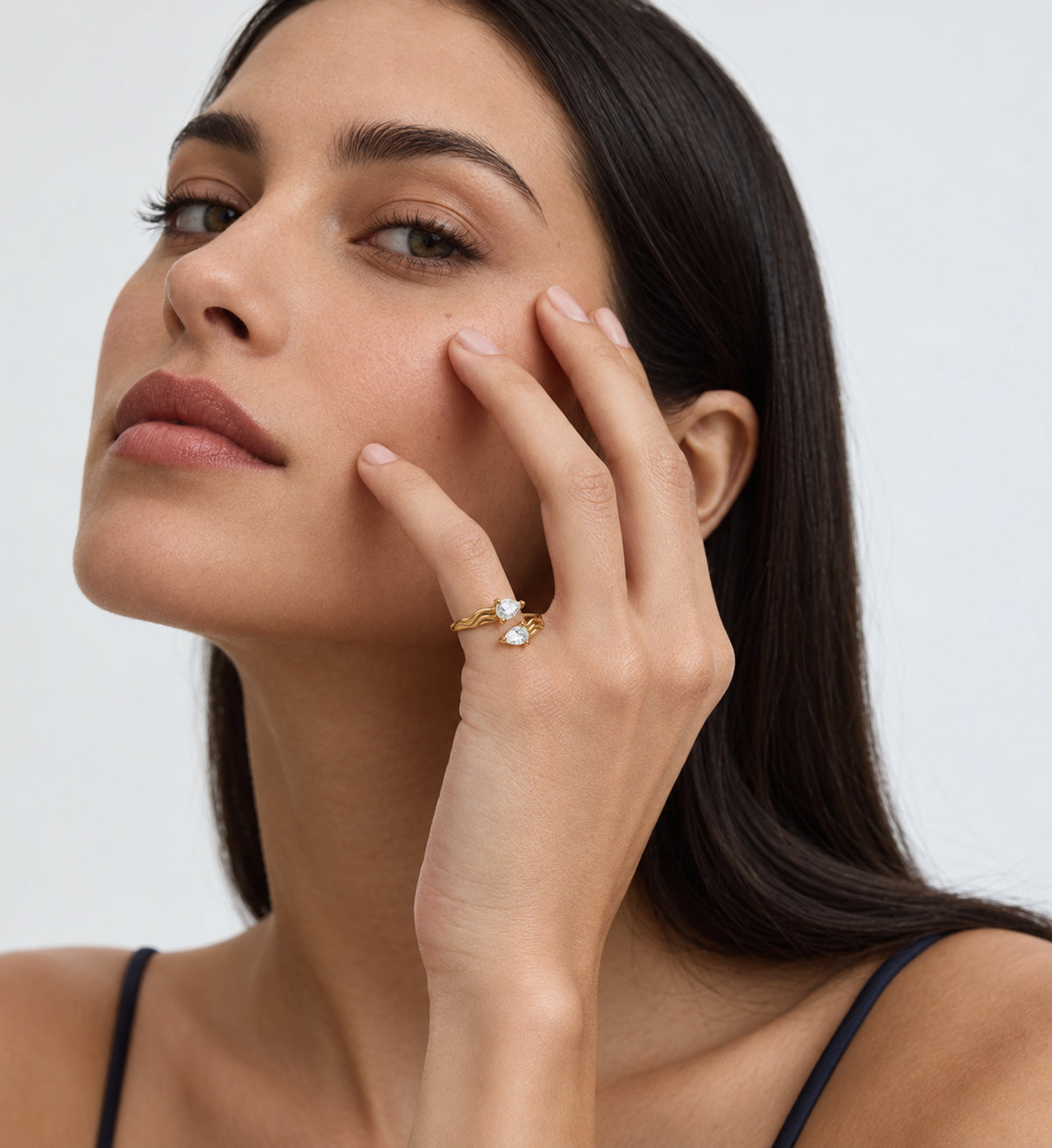 Lyra Twin Pear Open Ring (Gold), model styling view