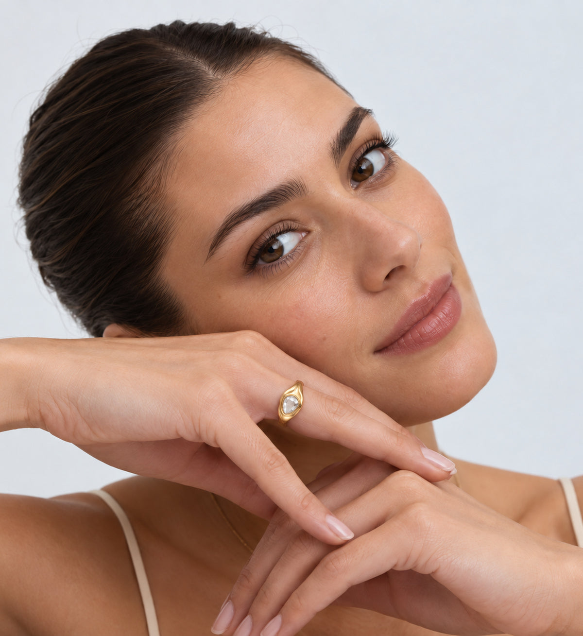 Marea Pear Signet Ring (Gold), model styling view