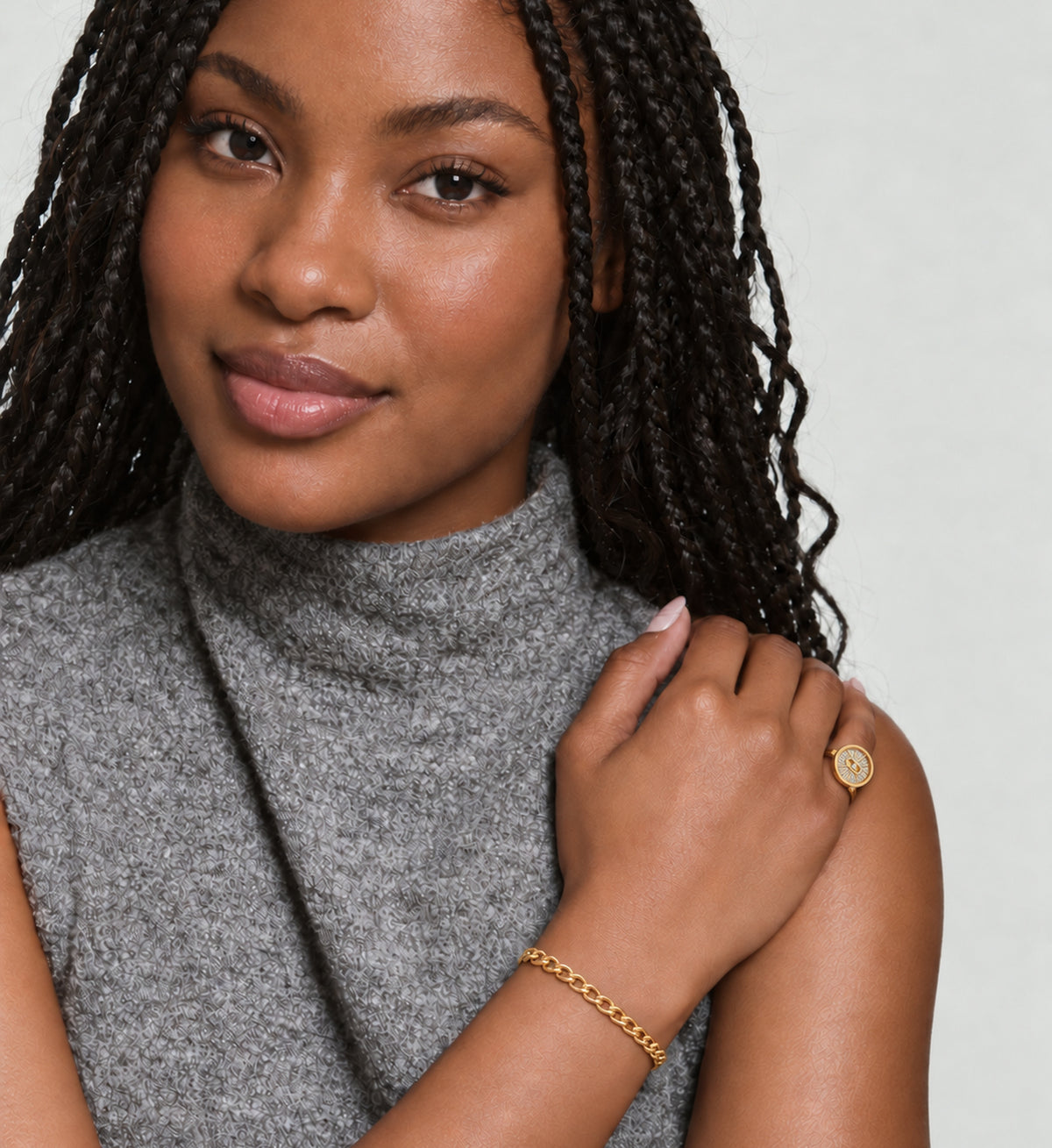 Marea Sculpted Curb Bracelet (Gold), model styling view
