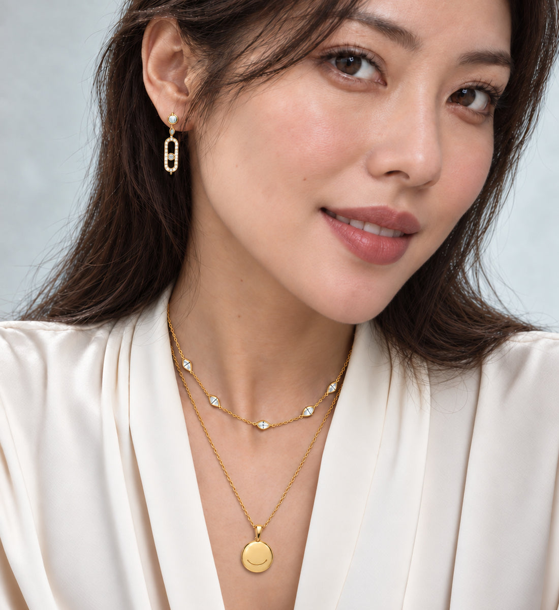 Mira Smile Medallion Necklace (Gold), full necklace view