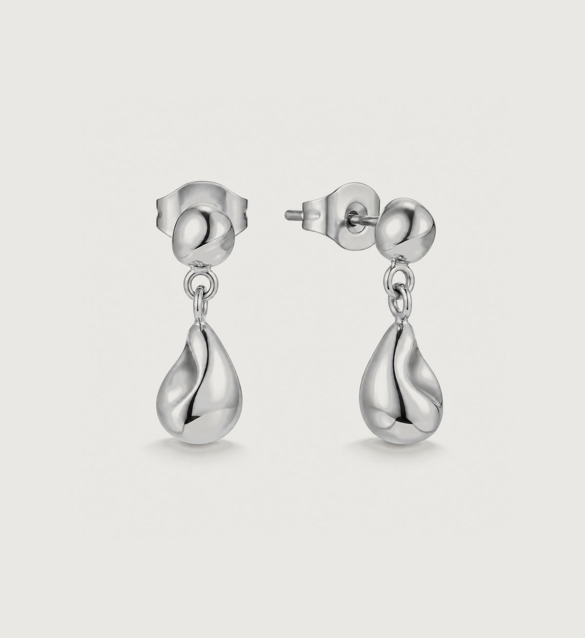 Neris Sculpted Teardrop Earrings (Silver), front product view